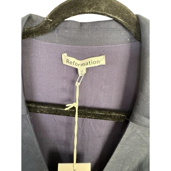 NWT Reformation ISADORA navy blue midi length short sleeve full wrap Size 10 - Picture 12 of 15